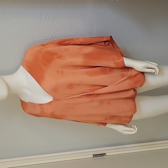DEMOCRACY Orange Tie Dye Surplice Crossover Poncho Blouson Festival Blouse - Picture 2 of 9